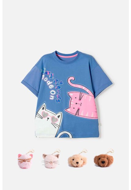 Camiseta De Mic Manga Corta Azul Para Niña 14