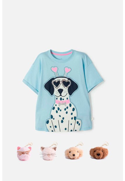 Camiseta De Mic Manga Corta Azul Para Niña 10