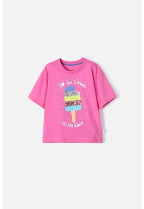 Camiseta Mic Rosada Con Bordado En Lentejuelas Para Niña 4