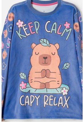 Pijama De Capybara Manga Larga Lila Para Niña 12