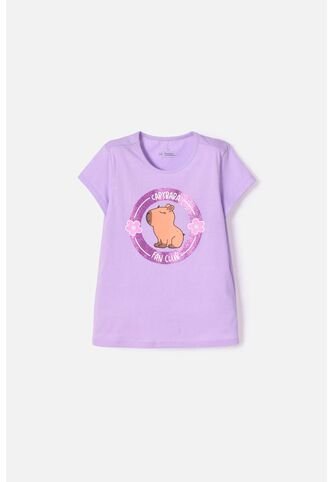 Camiseta De Capybara Manga Corta Violeta Para Niña 4 MARCA MIC