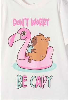 Camiseta De Capybara Marfil Estampada En Frente Para Niña 12