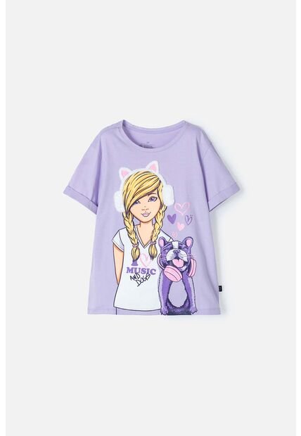Camiseta De Mic Manga Corta Lila Para Niña 12