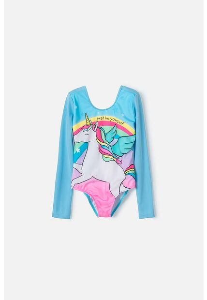 Vestido De Baño Entero Mic Manga Larga Azul Para Niña 6