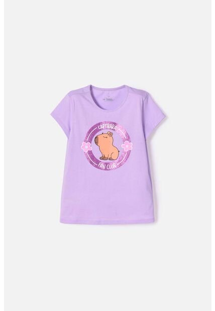 Camiseta De Capybara Manga Corta Violeta Para Niña 6