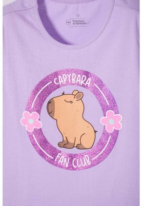 Camiseta De Capybara Manga Corta Violeta Para Niña 6
