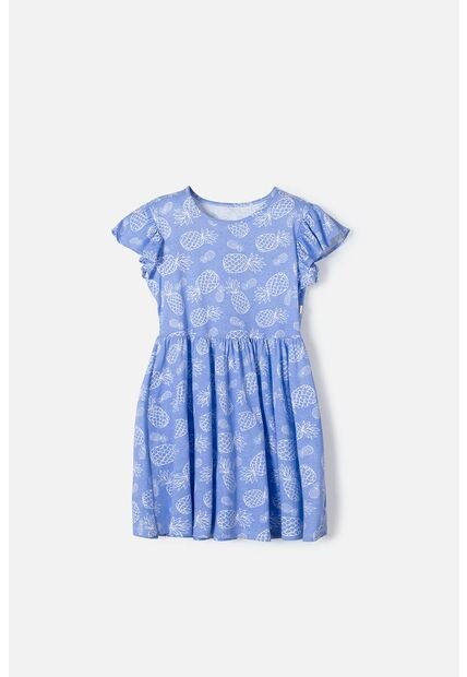 Vestido De Mic Manga Corta Azul Para Niña 12