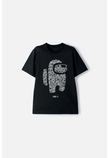 Camiseta De Among Us Manga Corta Negro Para Niño M