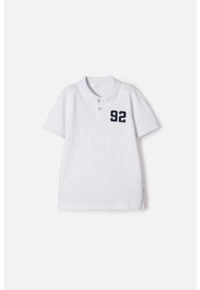 Camiseta Tipo Polo Mic Blanco Para Niño 8