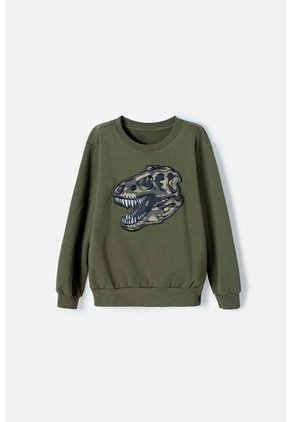 Buzo De Mic Cuello Redondo Cerrado Verde Militar Para Niño 12