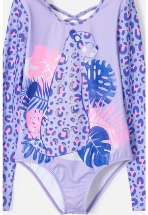 Vestido De Baño Mic Morado Con Estampado Animal Print Para Niña 12
