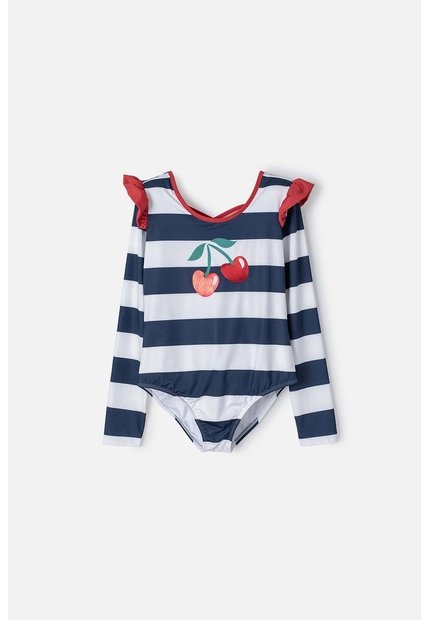 Vestido De Baño Mic Azul, Rojo Y Blanco Manga Larga Para Niña 10