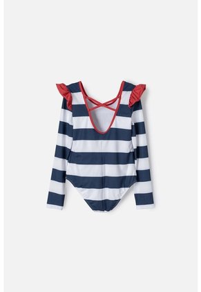 Vestido De Baño Mic Azul, Rojo Y Blanco Manga Larga Para Niña 10
