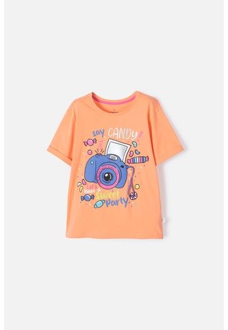 Camiseta Mic Naranja Con Estampado En Frente Para Niña 4 MARCA MIC
