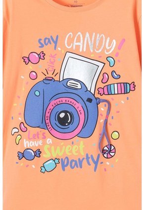 Camiseta Mic Naranja Con Estampado En Frente Para Niña 4
