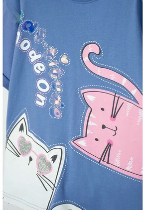Camiseta De Mic Manga Corta Azul Para Niña 14