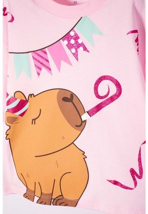 Camiseta De Capybara Rosa Pastel Manga Corta Para Niña 6