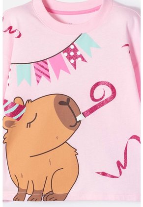 Camiseta De Capybara Rosa Pastel Manga Corta Para Niña 6