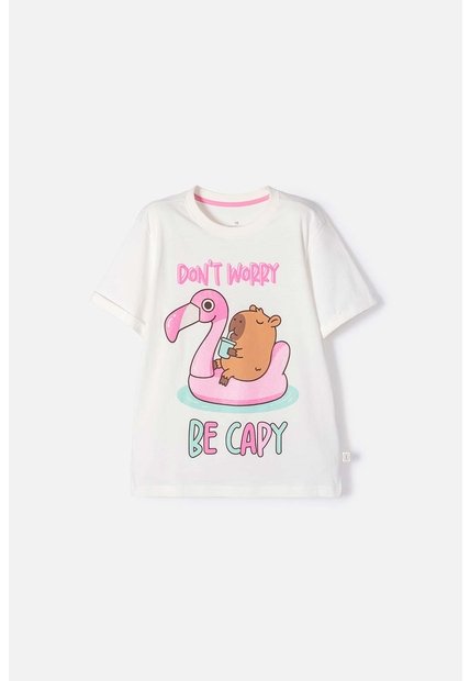 Camiseta De Capybara Marfil Estampada En Frente Para Niña 12