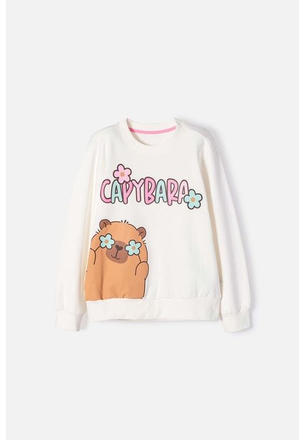 Buzo De Capybara Marfil De Diseño Cerrado Para Niña 4
