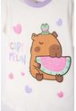 Pijama De Capybara Lila Y Blanca De Pantalón Largo Para Niña 8 de MARCA MIC