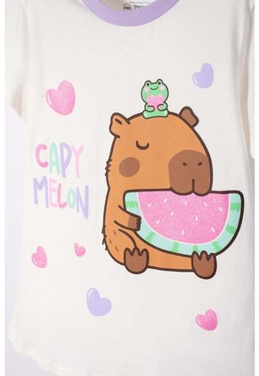 Pijama De Capybara Lila Y Blanca De Pantalón Largo Para Niña 8