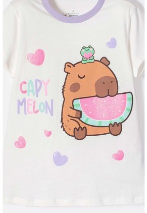 Pijama De Capybara Lila Y Blanca De Pantalón Largo Para Niña 8