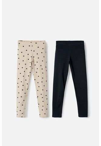 Pack X2 Leggins De Mic Caqui Y Negro Para Niña 12 MARCA MIC