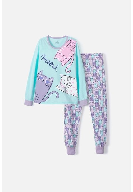 Pijama De Mic De Pantalón Largo Verde Y Morada Para Niña 10