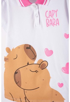 Camiseta Capibara Tipo Polo Blanco Para Niña 10