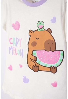 Pijama De Capybara Lila Y Blanca De Pantalón Largo Para Niña 4