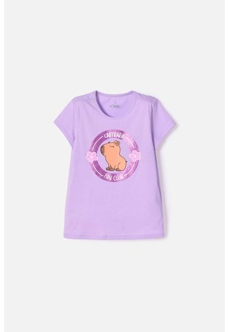 Camiseta De Capybara Manga Corta Violeta Para Niña 12 MARCA MIC