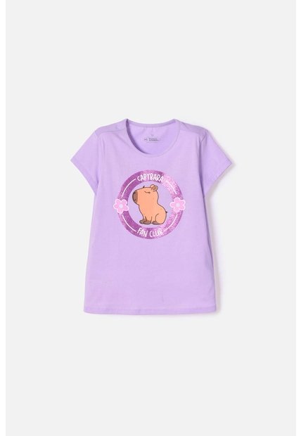Camiseta De Capybara Manga Corta Violeta Para Niña 12