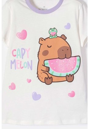 Pijama De Capybara Lila Y Blanca De Pantalón Largo Para Niña 4