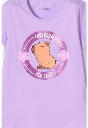 Camiseta De Capybara Manga Corta Violeta Para Niña 12
