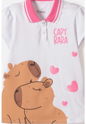 Camiseta Capibara Tipo Polo Blanco Para Niña 12