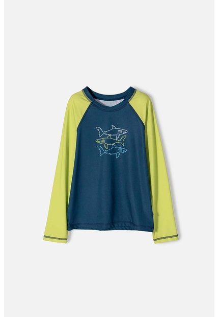 Camiseta De Baño De Mic Azul Y Verde Para Niño 12