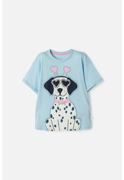 Camiseta De Mic Manga Corta Azul Para Niña 8