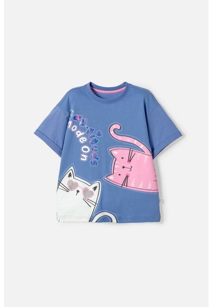 Camiseta De Mic Manga Corta Azul Para Niña 12