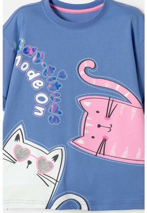 Camiseta De Mic Manga Corta Azul Para Niña 12