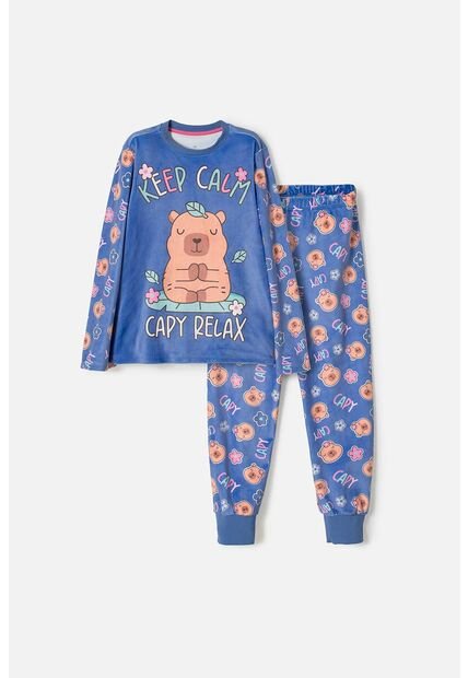 Pijama De Capybara Manga Larga Lila Para Niña 8
