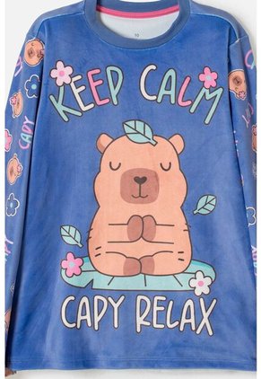 Pijama De Capybara Manga Larga Lila Para Niña 8