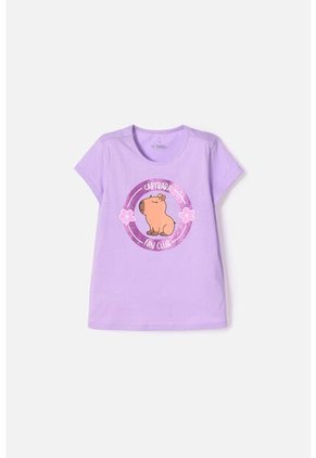 Camiseta De Capybara Manga Corta Violeta Para Niña 4