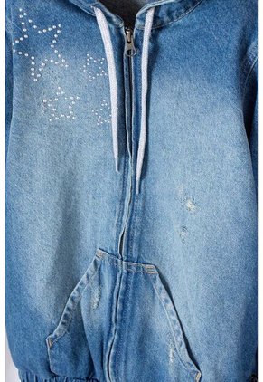 Chaqueta Mic En Denim Azul Medio Con Apliques De Estrellas Para Niña 12