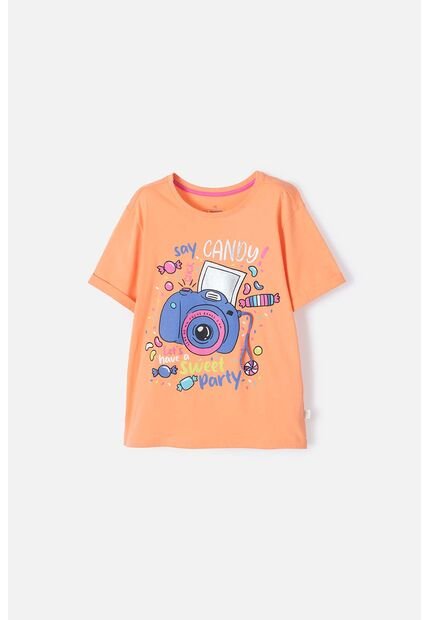 Camiseta Mic Naranja Con Estampado En Frente Para Niña 8