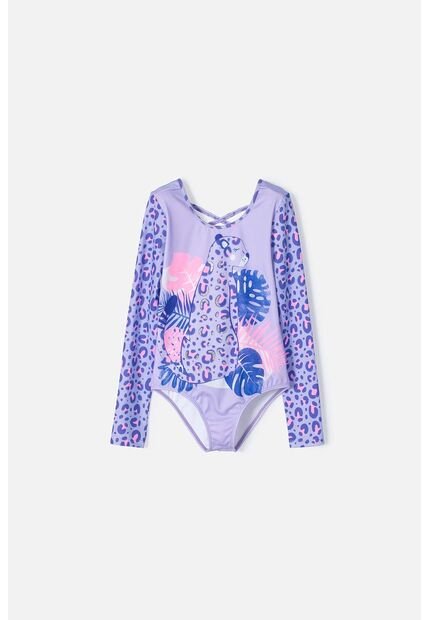 Vestido De Baño Mic Morado Con Estampado Animal Print Para Niña 8