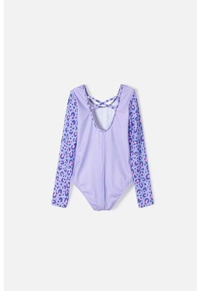 Vestido De Baño Mic Morado Con Estampado Animal Print Para Niña 8