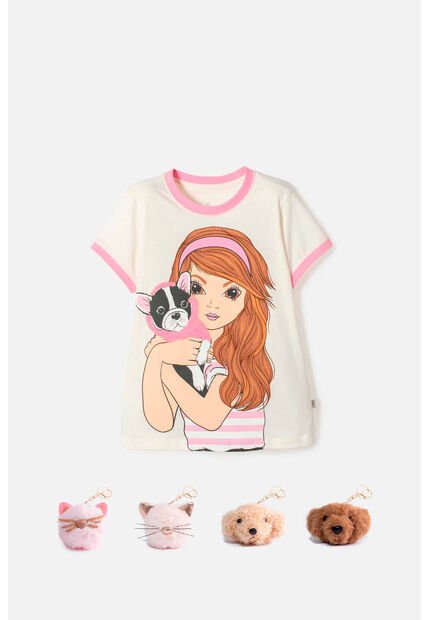 Camiseta De Mic Manga Corta Marfil Para Niña 10