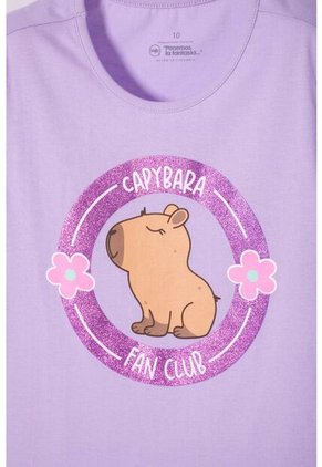 Camiseta De Capybara Manga Corta Violeta Para Niña 10