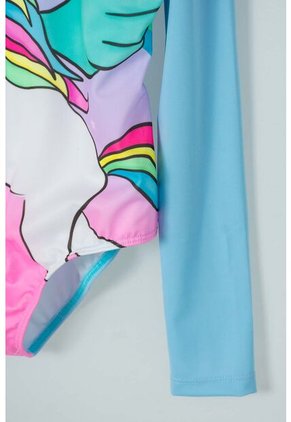 Vestido De Baño Entero Mic Manga Larga Azul Para Niña 10